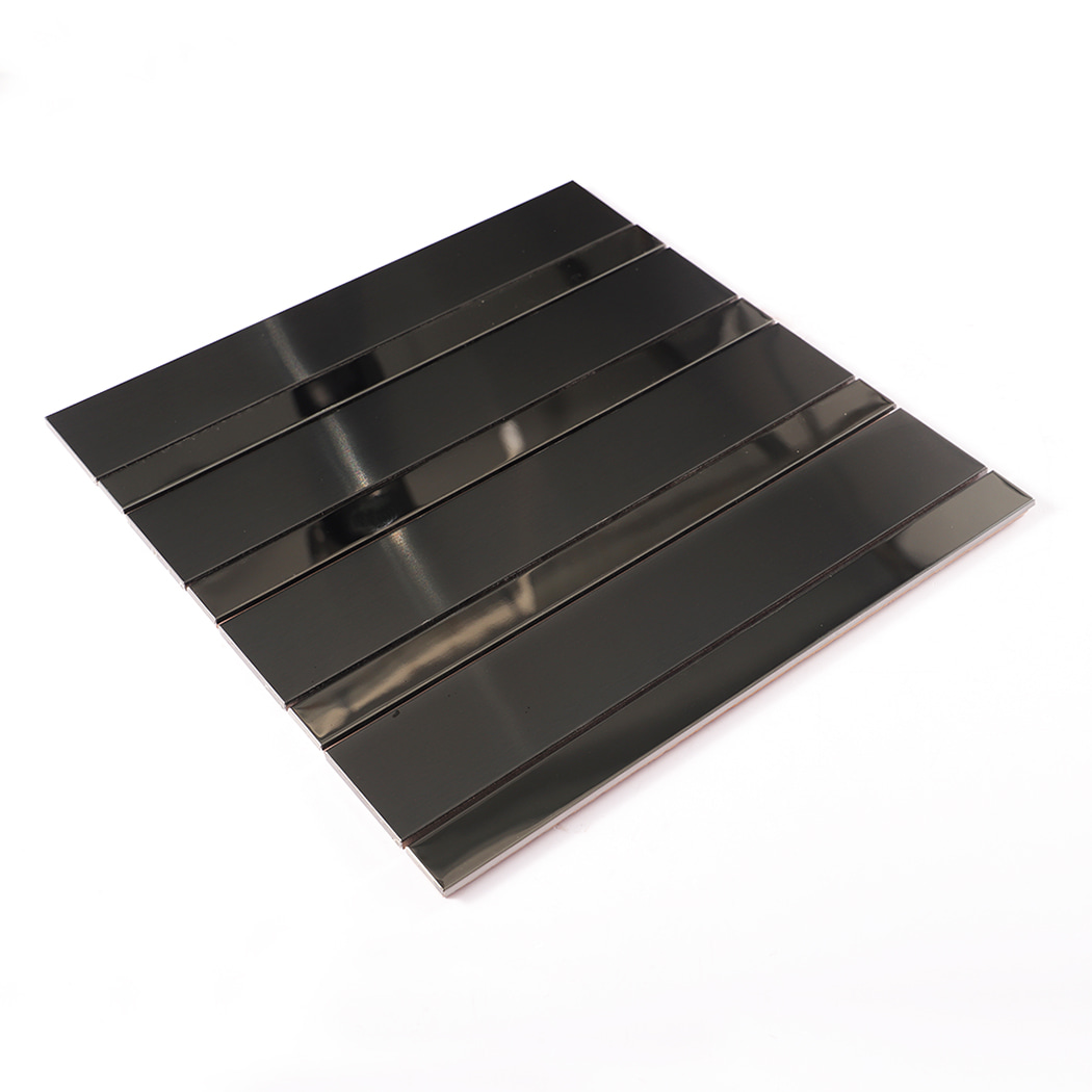 Layout view of black stainless steel linear subway wall tile sheet