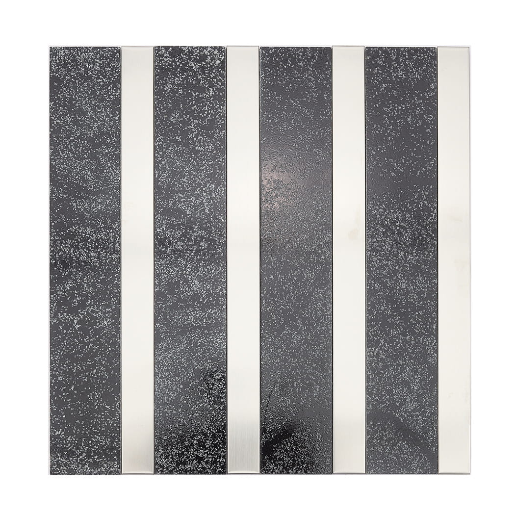 Black electroplated stone vertical tile sheet with bright silver steel strips