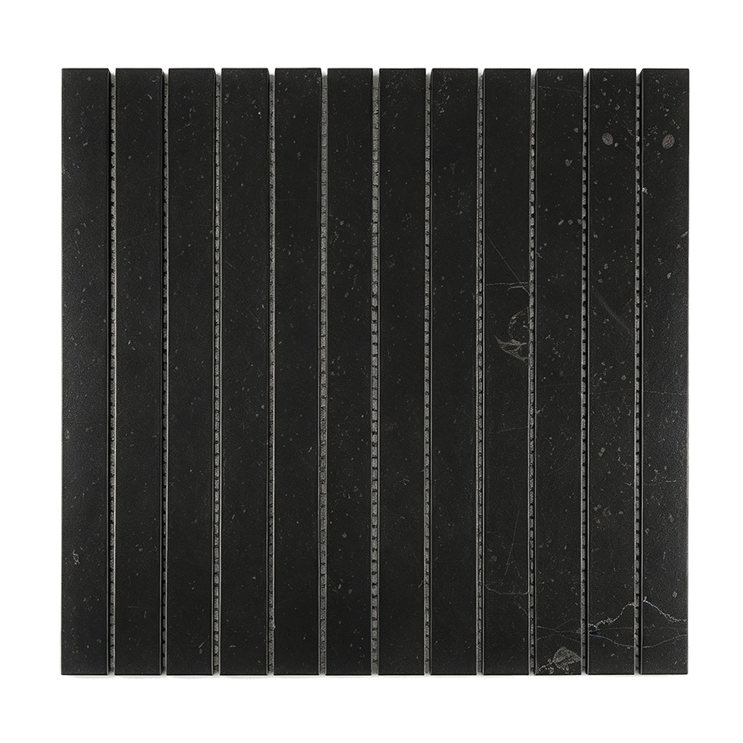 Black marble mosaic tile with evenly arranged long vertical strips
