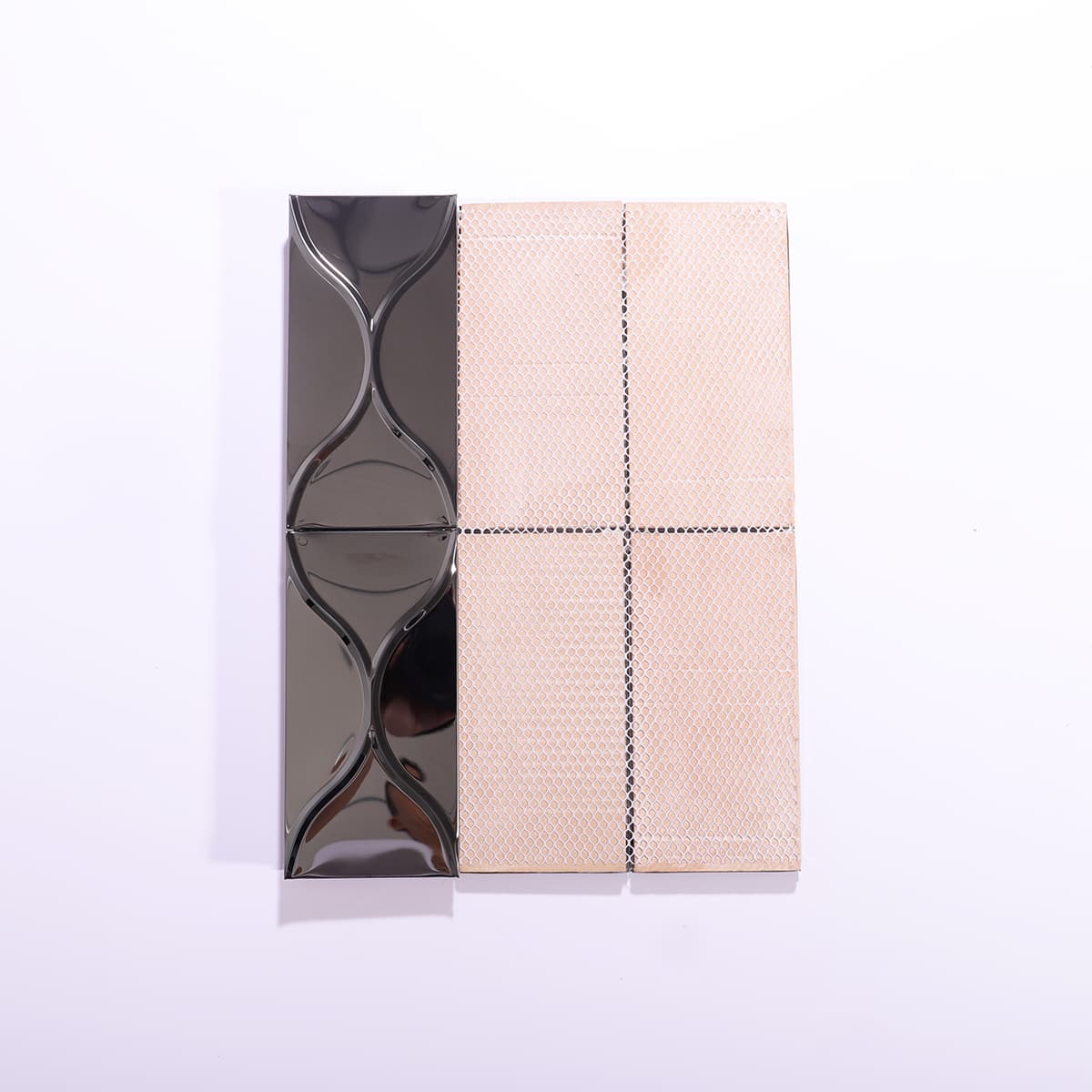 Back mesh of black wave stainless steel mosaic tile sheet