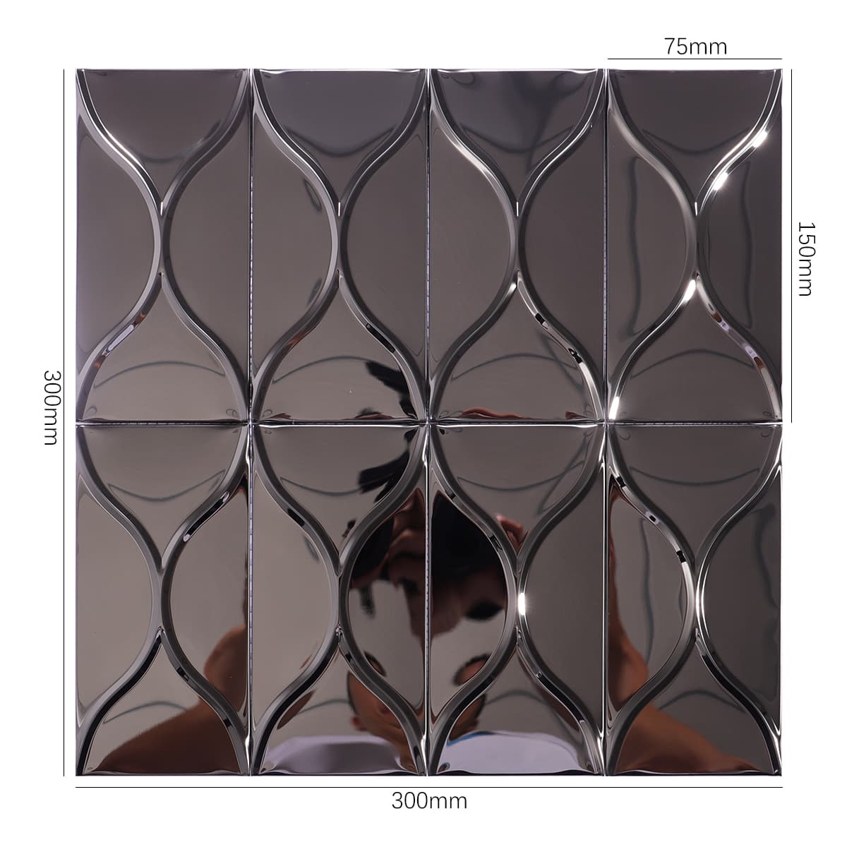 Glossy black wave pattern stainless steel mosaic tile front view