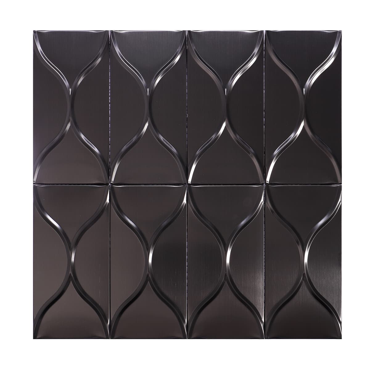 Brushed black wave pattern metal mosaic tile sheet