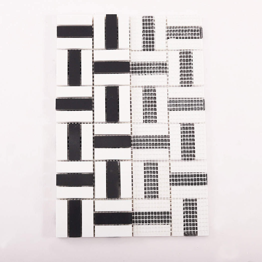Back mesh view of black and white mosaic tile sheet