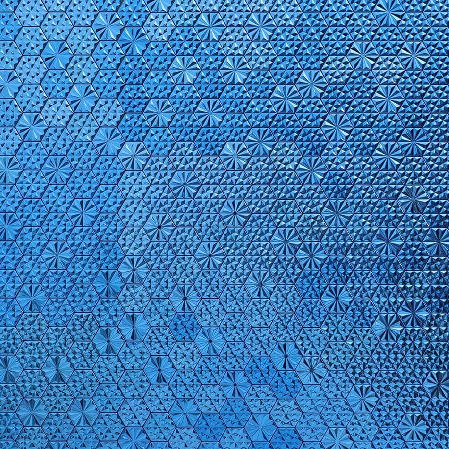 Wall texture design with blue 3D hexagon stainless steel tile