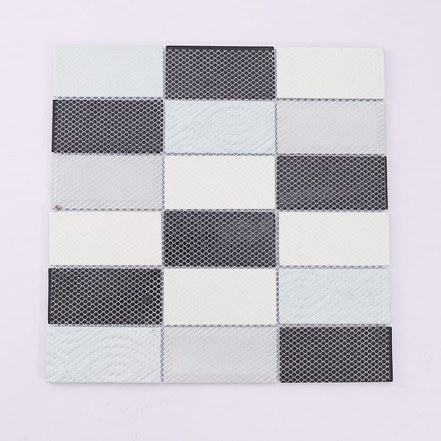 Back mesh of blue and black crystal glass tile for easy wall installation.