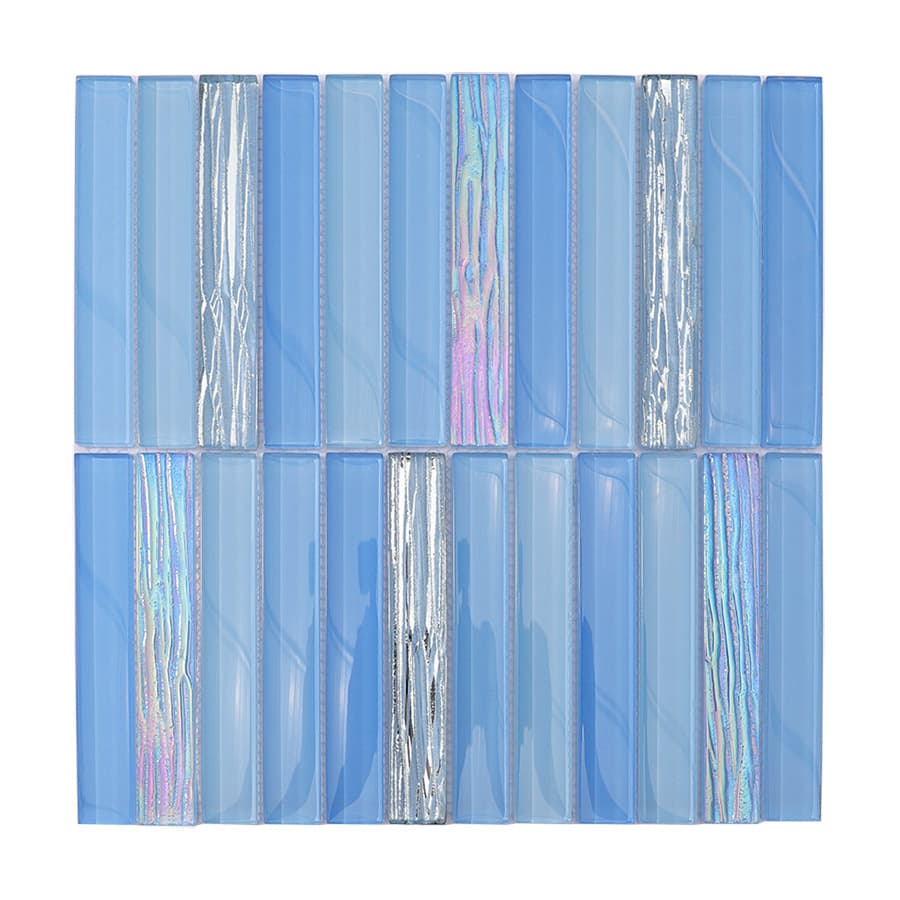 Full sheet of blue and silver glass mosaic tile