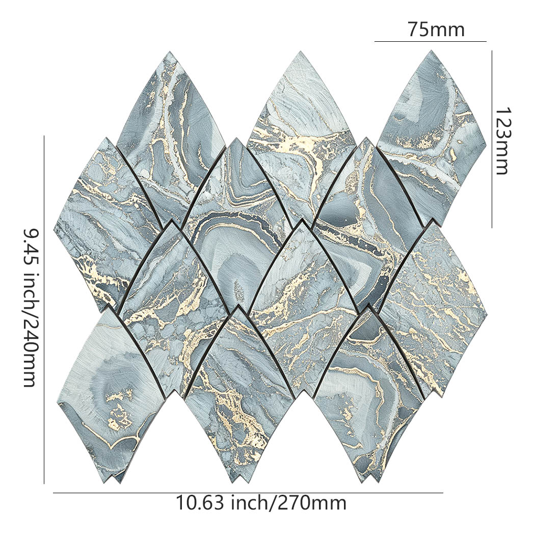 Blue and gold leaf shape marble pattern aluminum mosaic tile dimensions