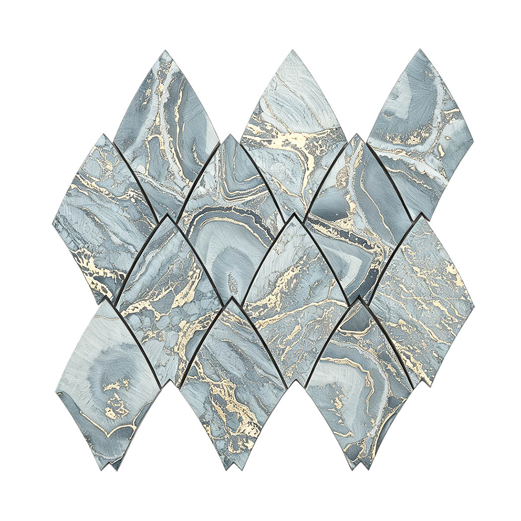 Blue and gold leaf shape marble pattern aluminum mosaic tile sheet