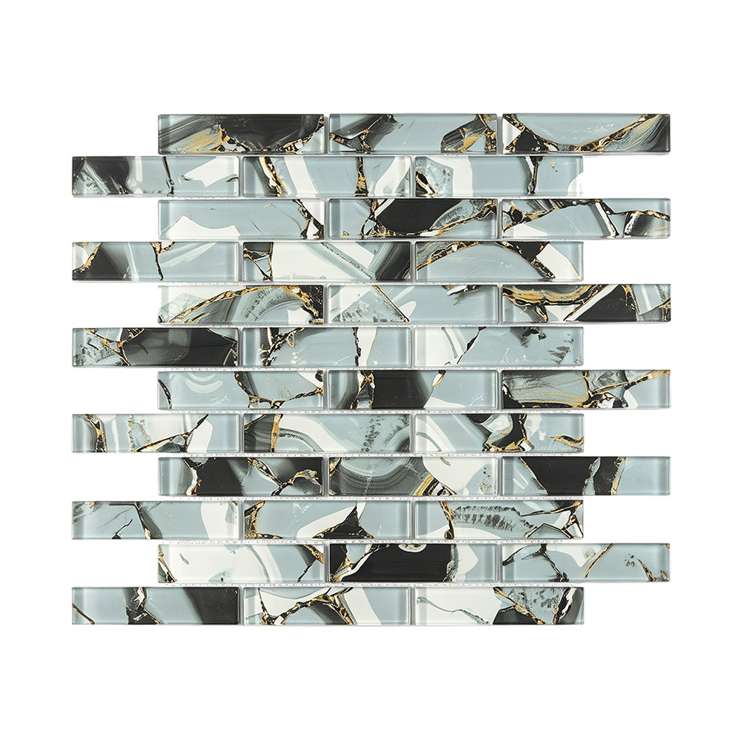 Blue Gray Onyx Glass Subway Mosaic  Shower Niche Wall Tile 