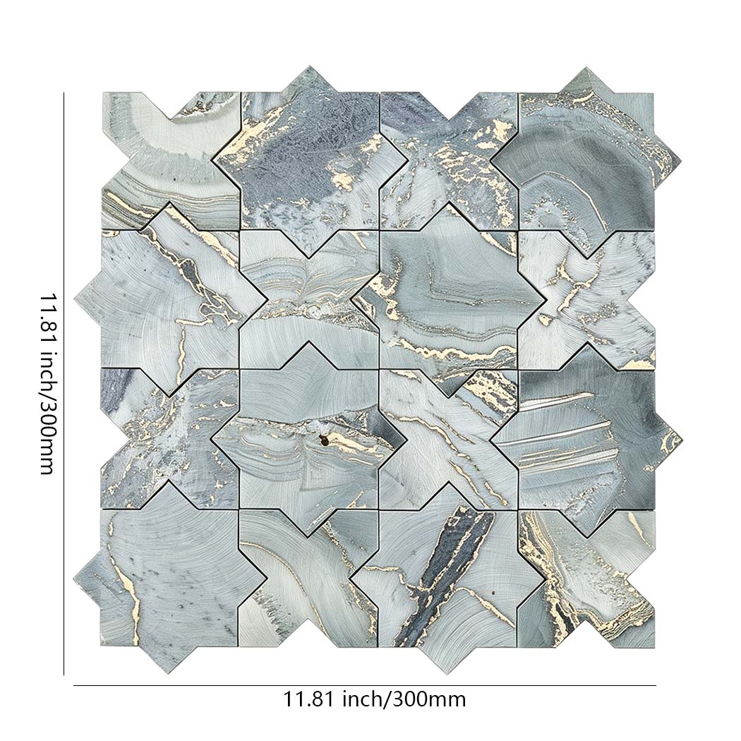 Blue grey gold marble star cross mosaic sheet size specifications