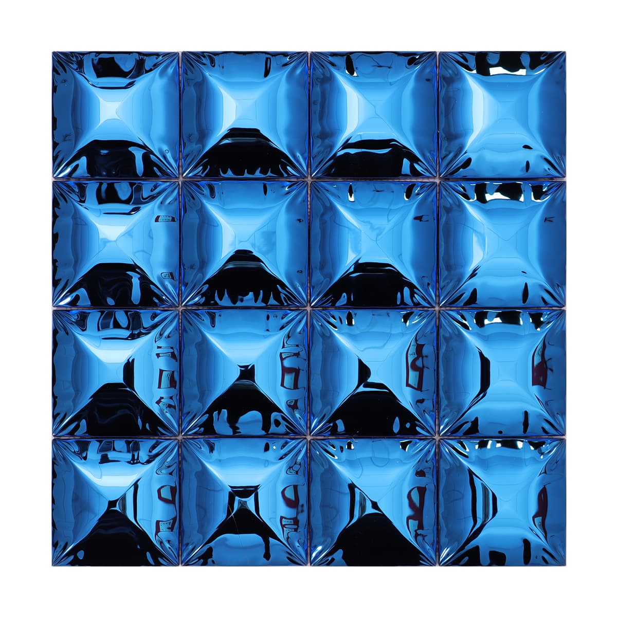 Complete front view of blue mirror stainless steel mosaic