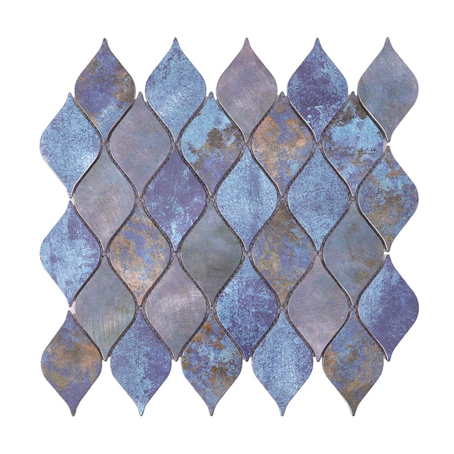 Front view of blue purple leaf aluminum mosaic tile sheet