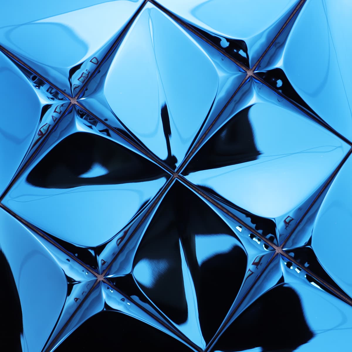 Shiny blue 3D pyramid metal mosaic tile with a sculpted geometric texture