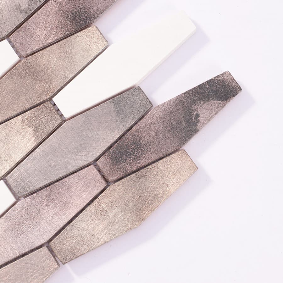 Angled close-up of diamond aluminum tiles with brushed finish