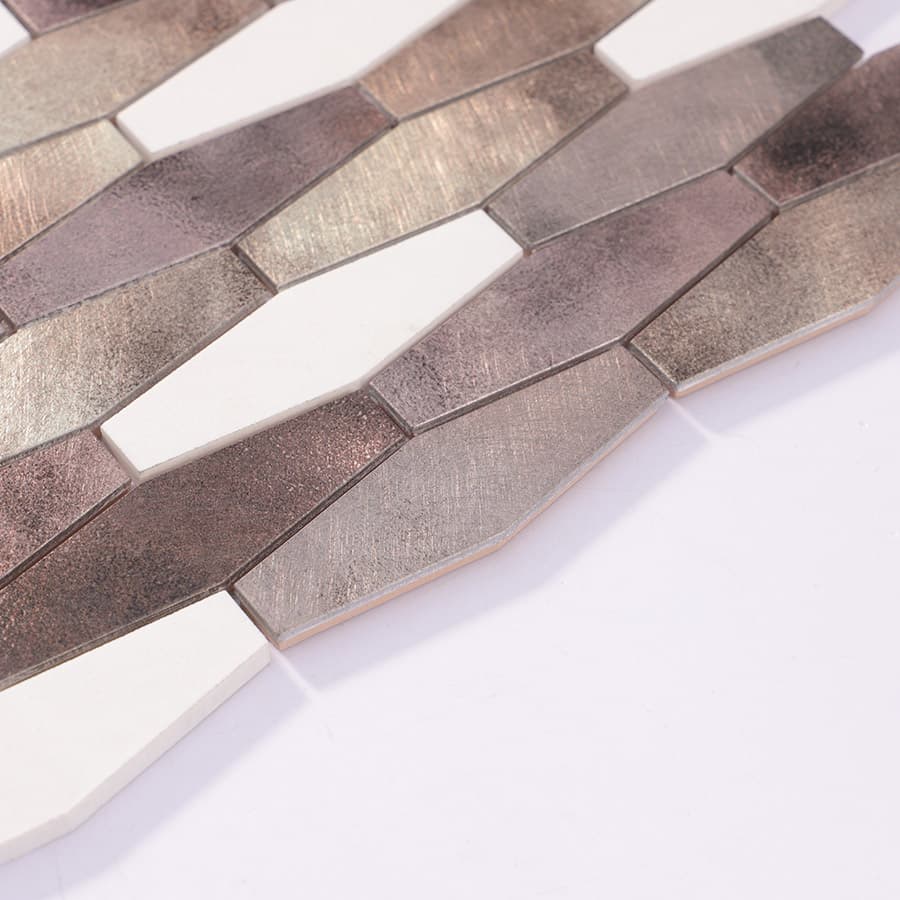 Side view showing tile edges and layered metallic finish