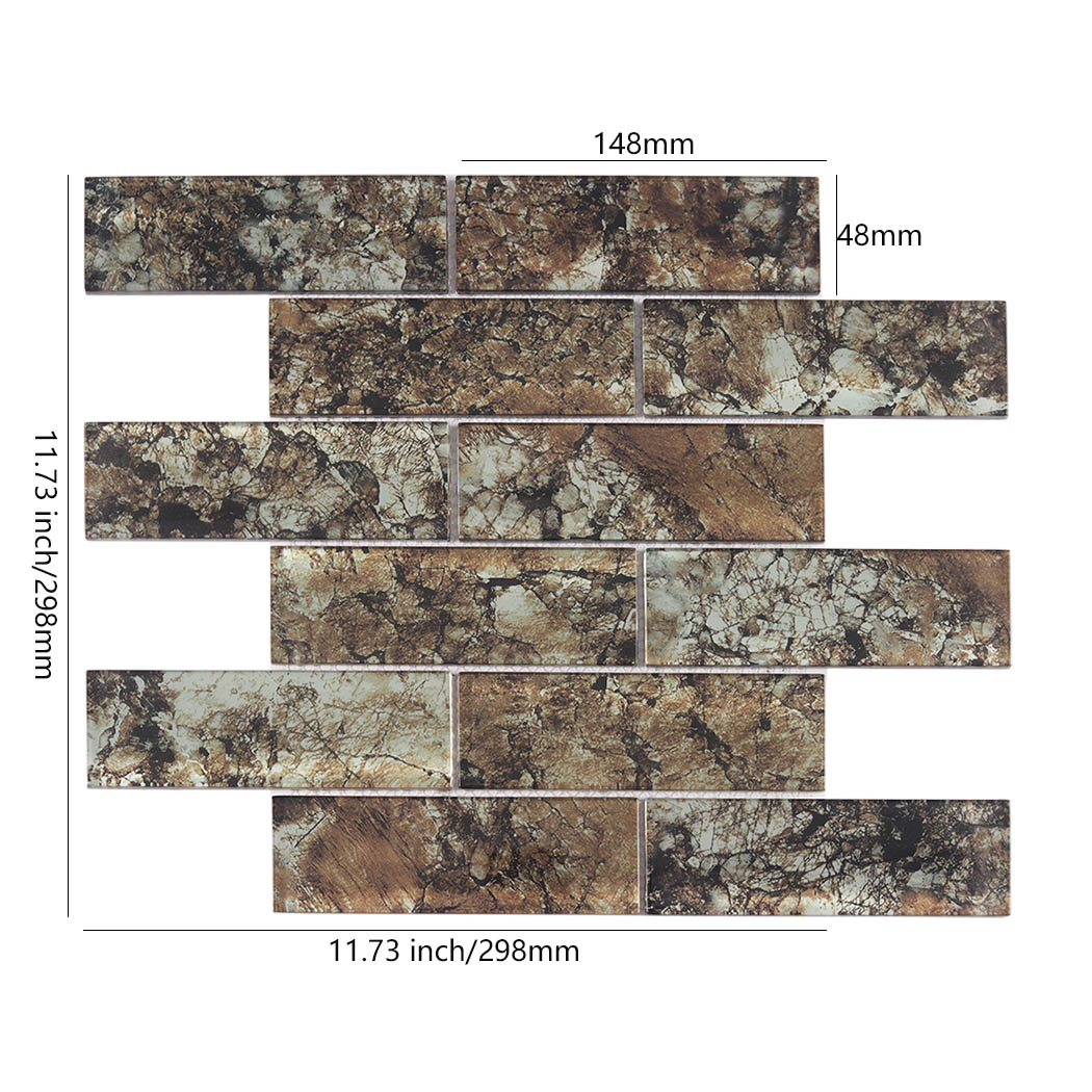 Bronze smoke crackle glass subway tile sheet with 148x48 mm chips