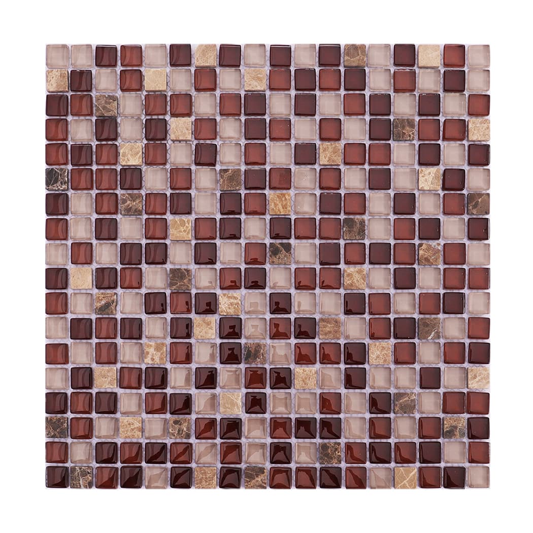 Full sheet of brown beige glass and stone mosaic tile