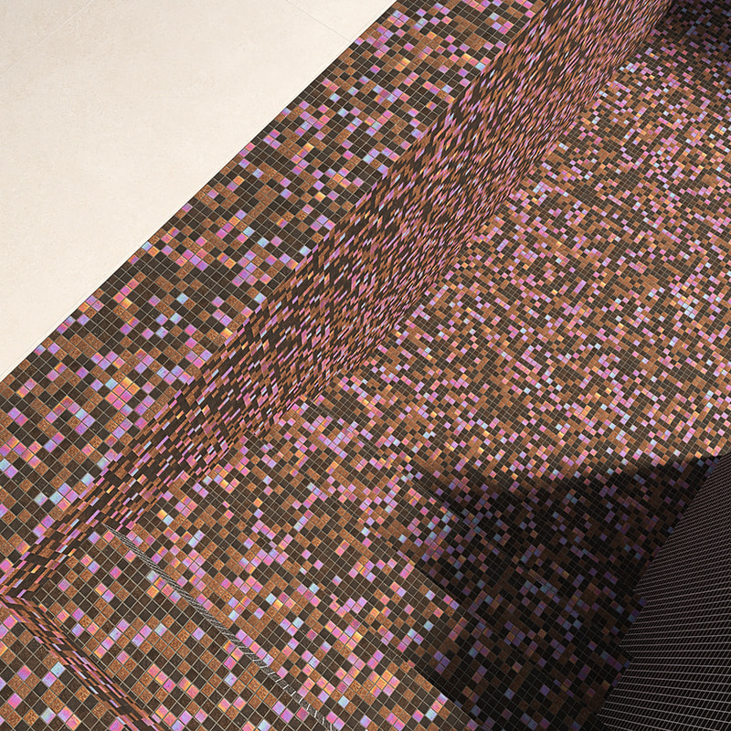 Brown and pink iridescent glass mosaic tiles for swimming pool interior