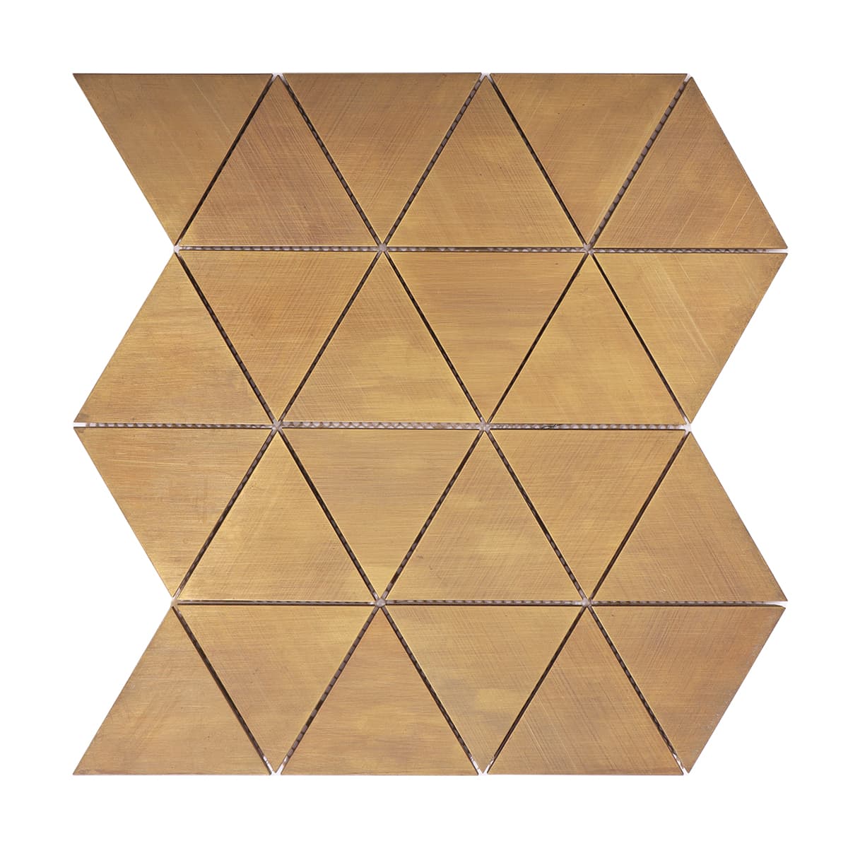 Brushed brass triangle mosaic sheet with geometric layout