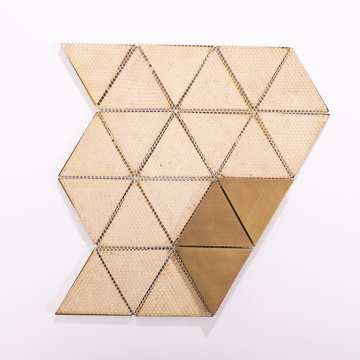 Mesh backing of triangle brass mosaic tile sheet