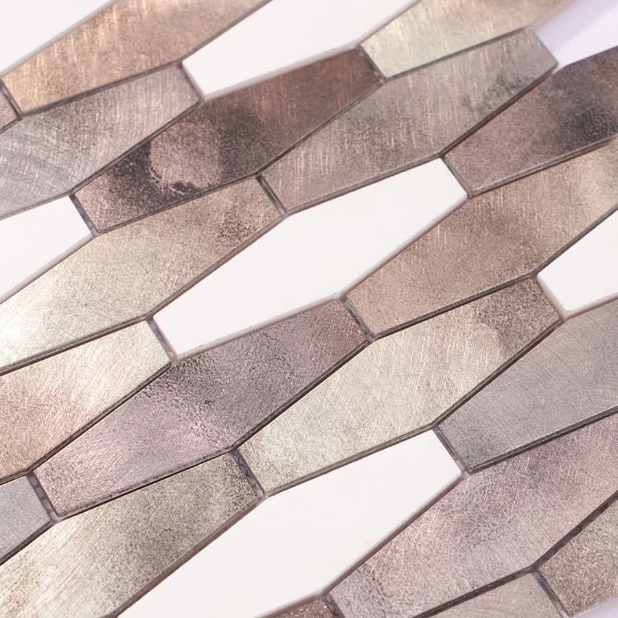 Surface detail of brushed bronze aluminum mosaic tiles