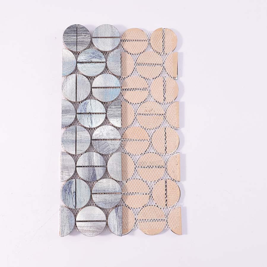 Back mesh and structure of brushed silver blue penny round aluminum tile