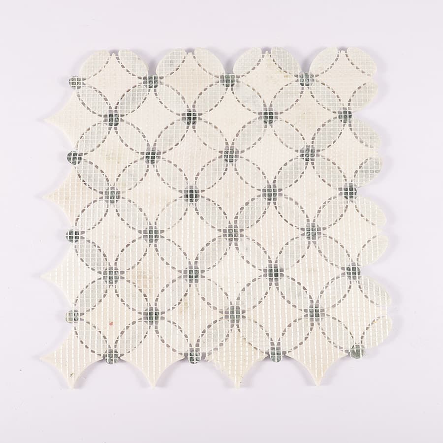 Back mesh of Carrara white and green flower marble mosaic tile for installation