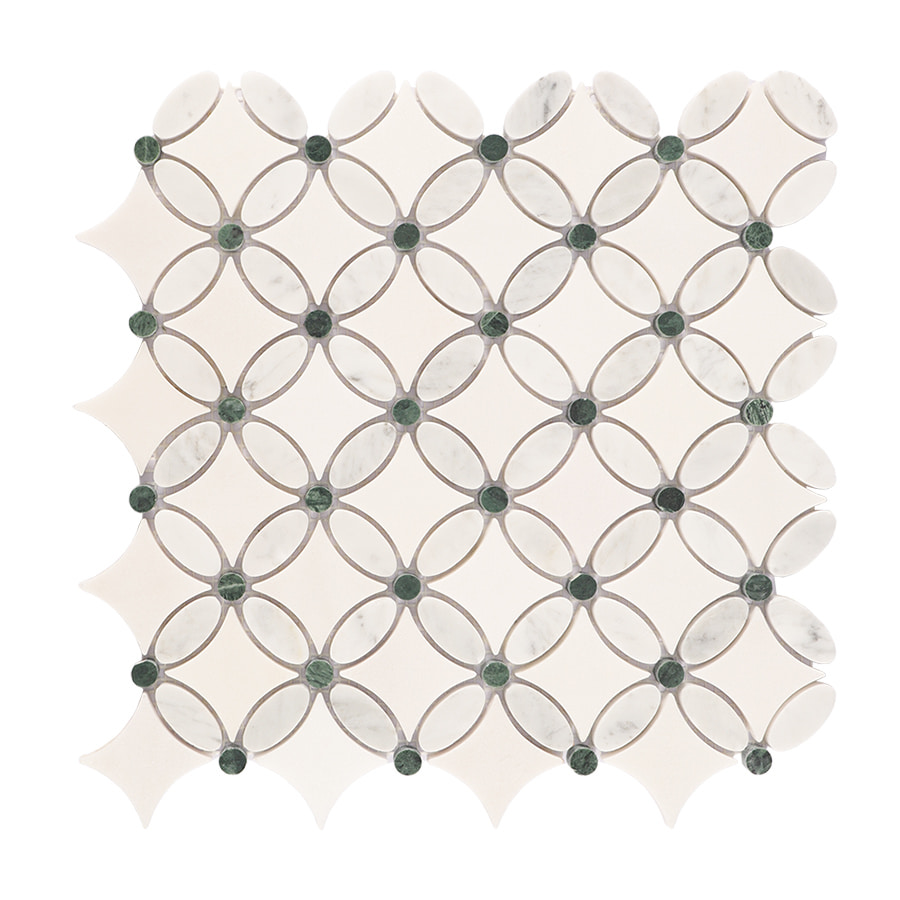 Front view of Carrara white and green flower marble mosaic tile for wall or floor