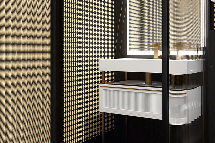 Checkerboard tiles with sink in stylish bathroom