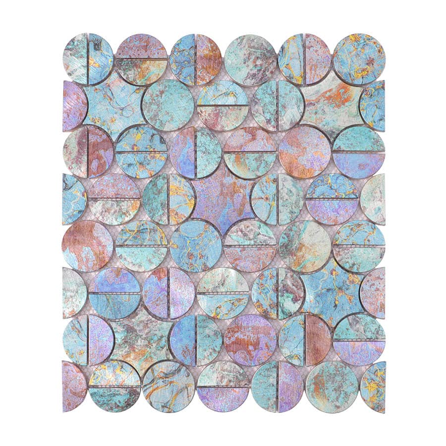 Decorative aluminum mosaic tiles with mixed circle and half-moon shapes