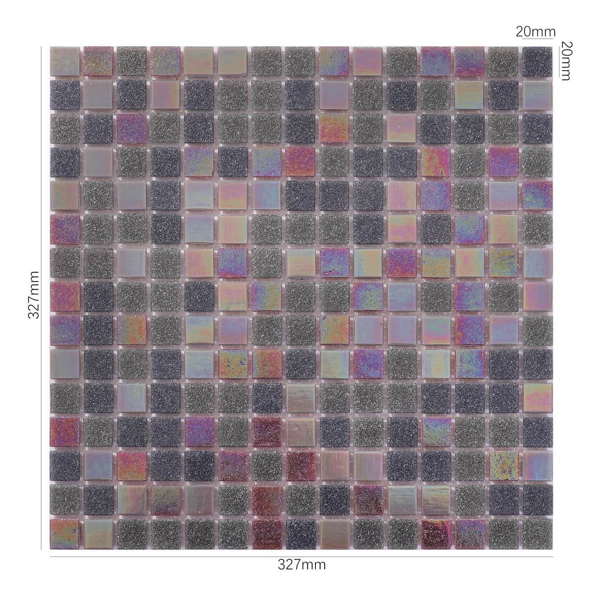 Iridescent and glittery square glass mosaic tile sheet