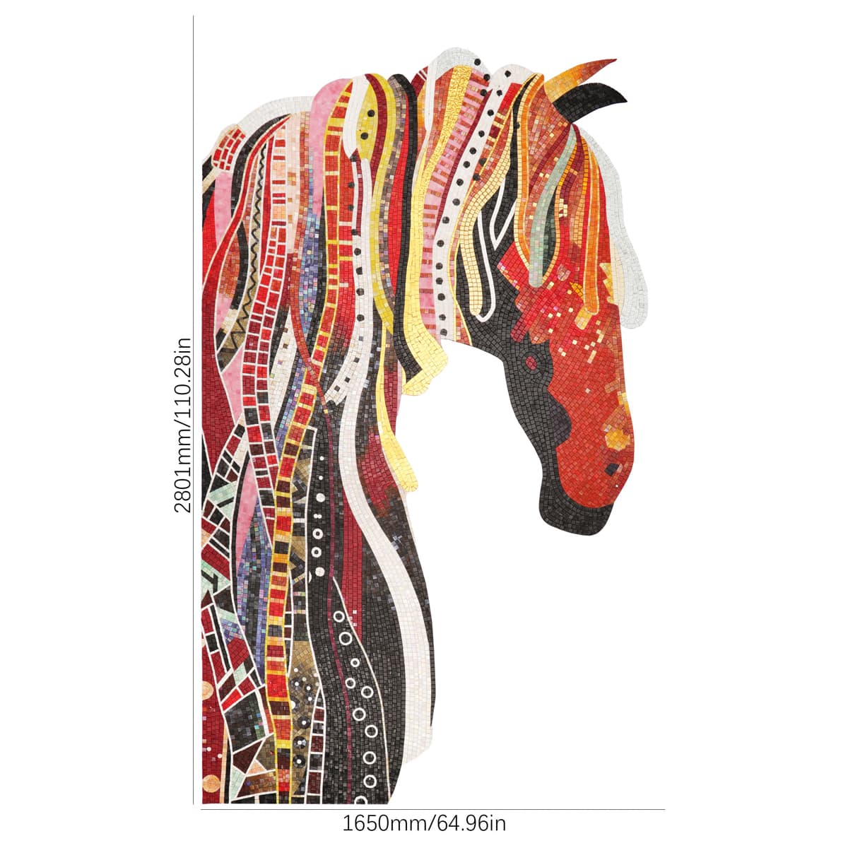 Colorful horse mosaic wall art, handmade decorative mural