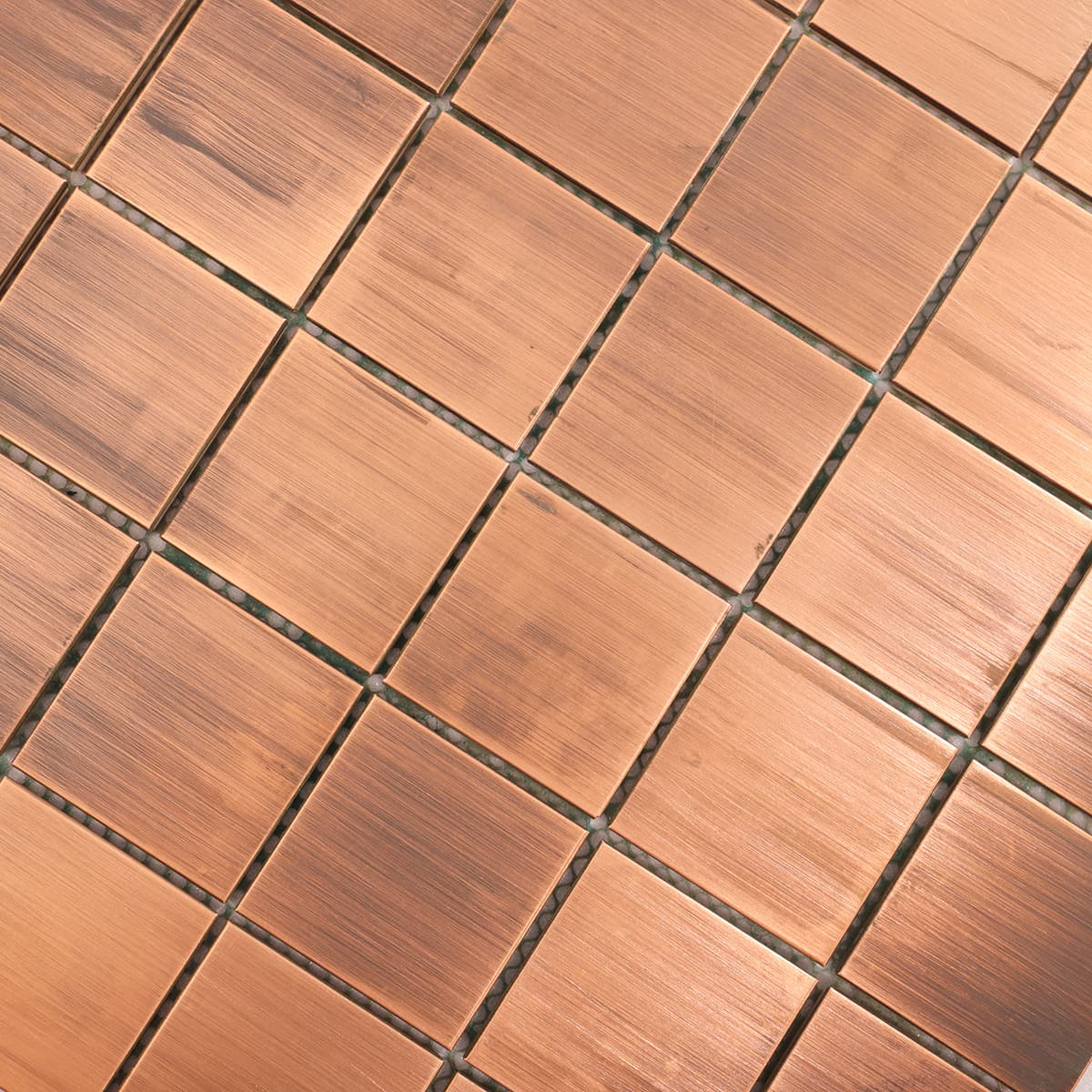 Diagonal angle of brushed copper square mosaic tile