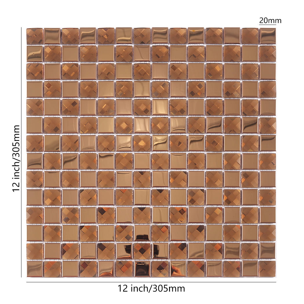 Copper beveled glass mosaic tile sheet with dimensions 12x12 inches