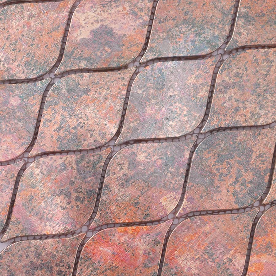 Diagonal angle view of copper leaf aluminum mosaic tile sheet
