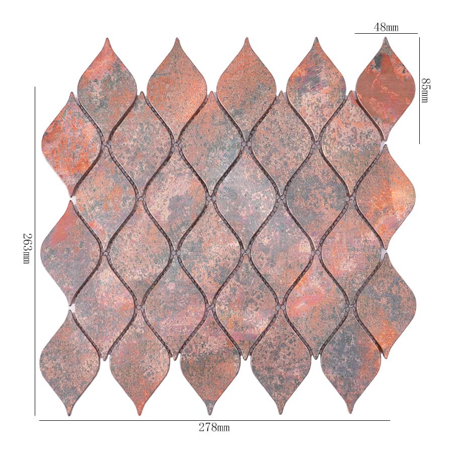 Copper leaf aluminum mosaic tile with size measurements
