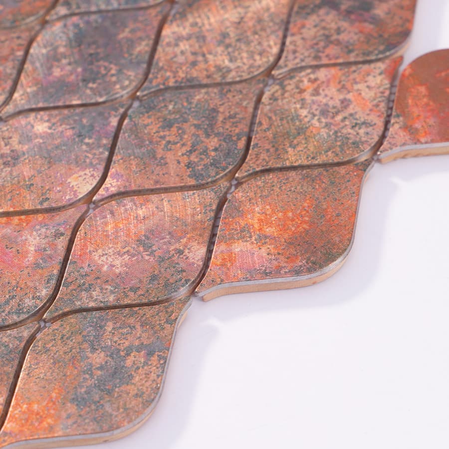Side profile view of copper leaf aluminum mosaic tile