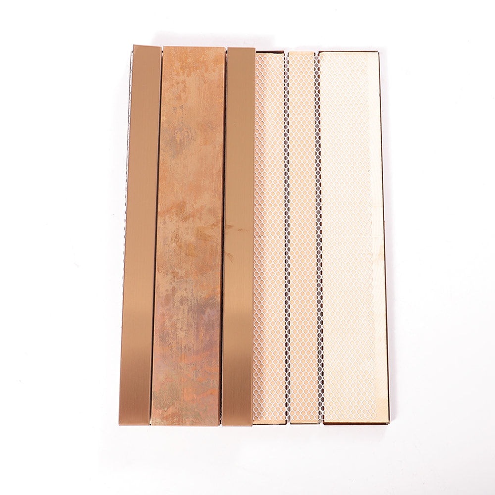 Back mesh backing of copper stainless steel linear mosaic tile sheet