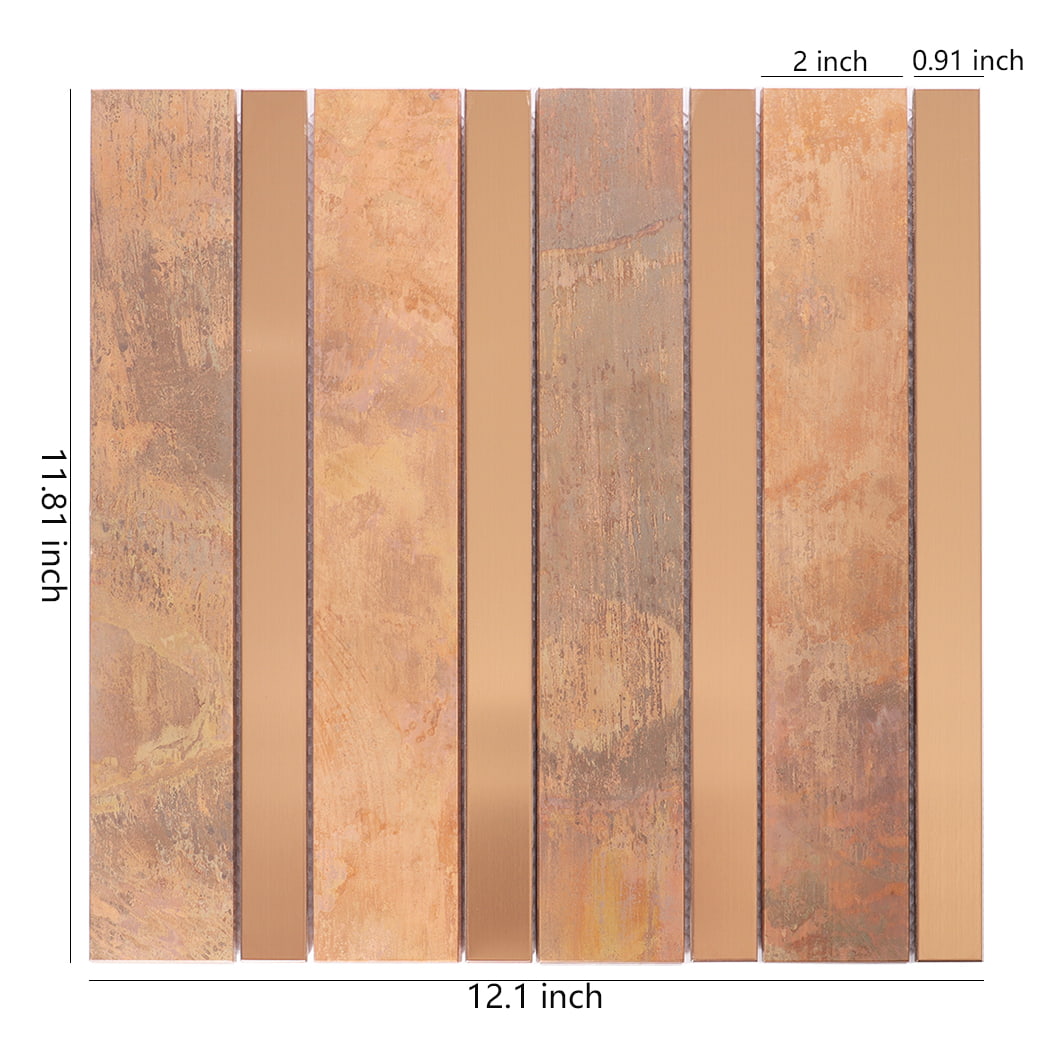 Copper stainless steel linear mosaic tile sheet with inch size measurements