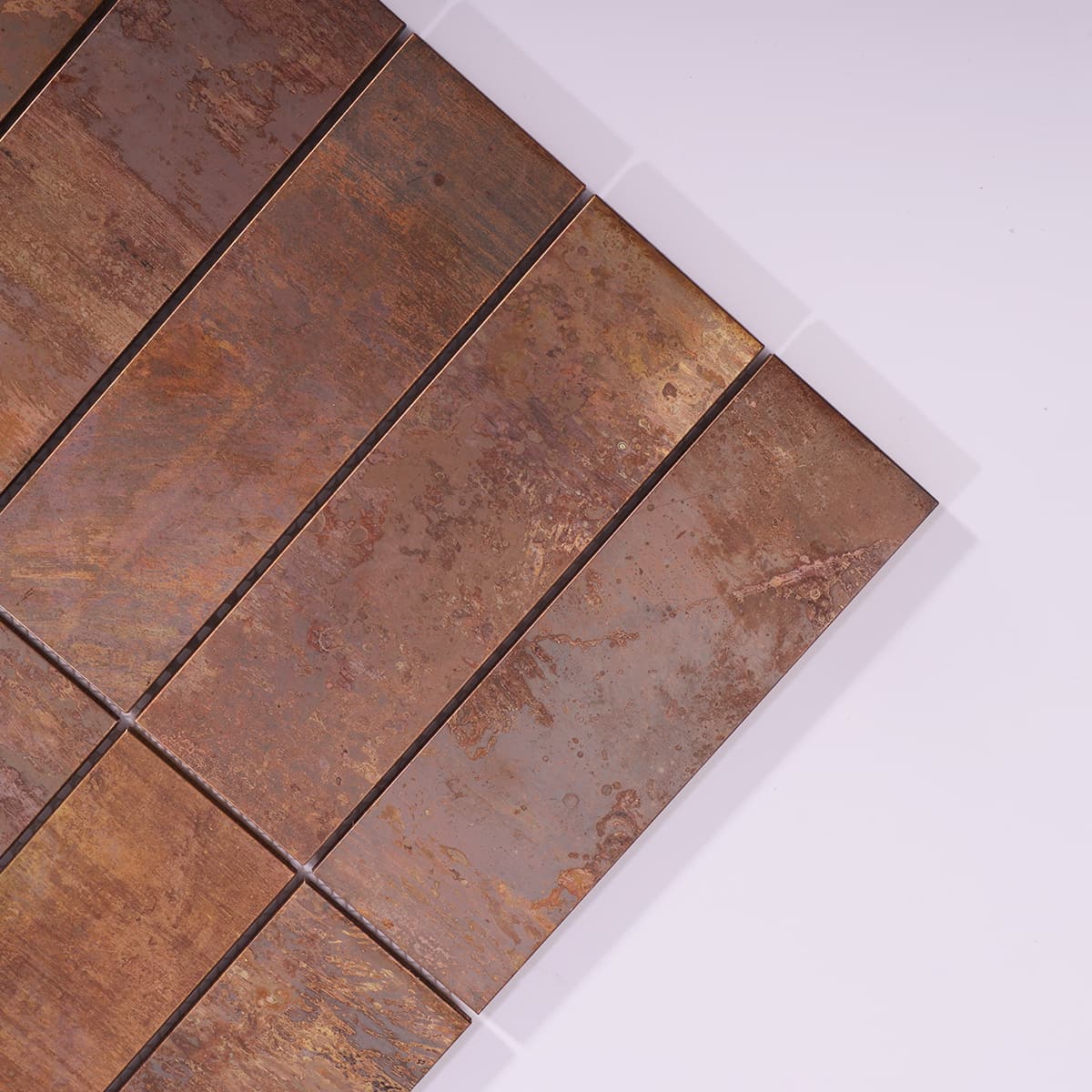Copper mosaic tile brick shape detail corner