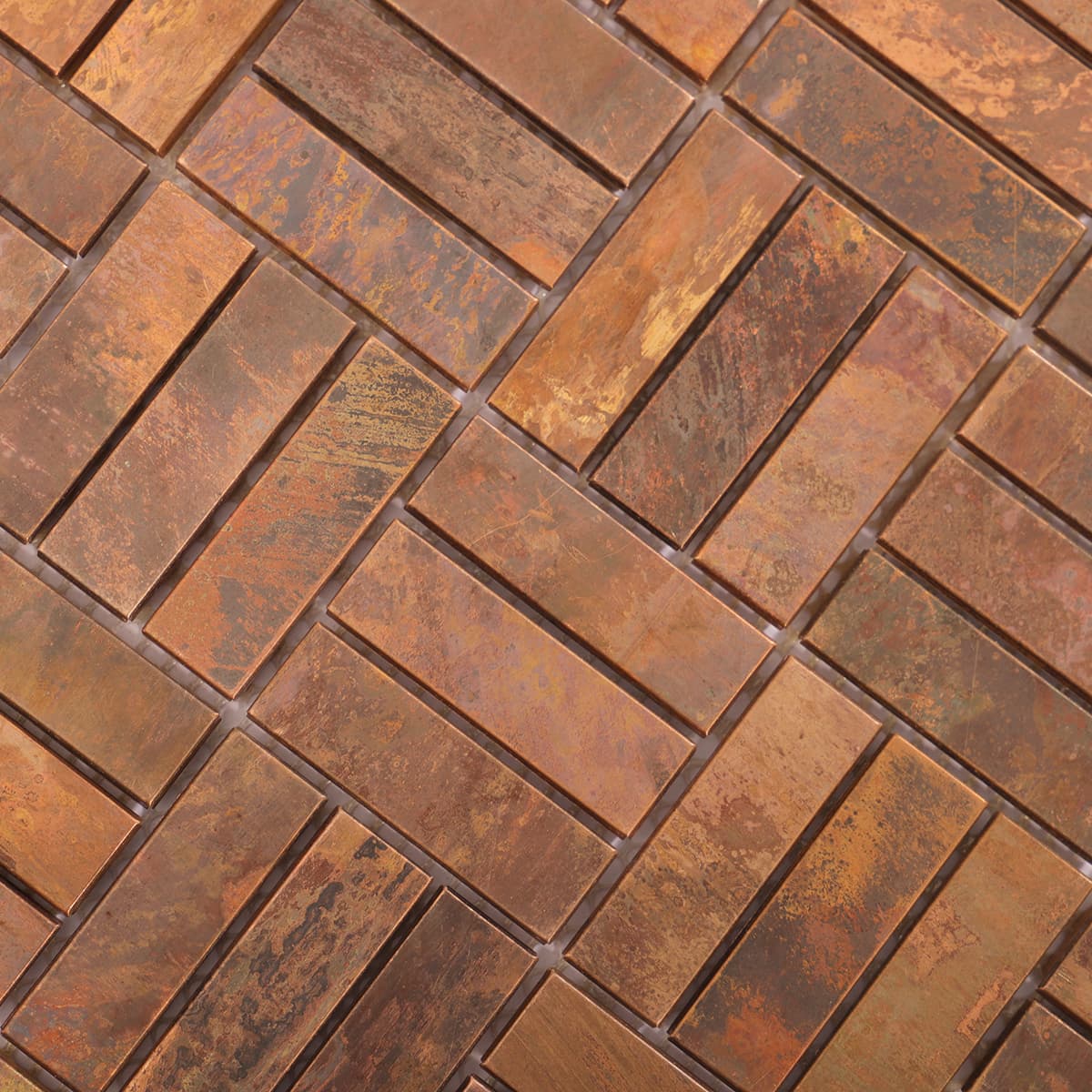Close-up of copper mosaic random block design