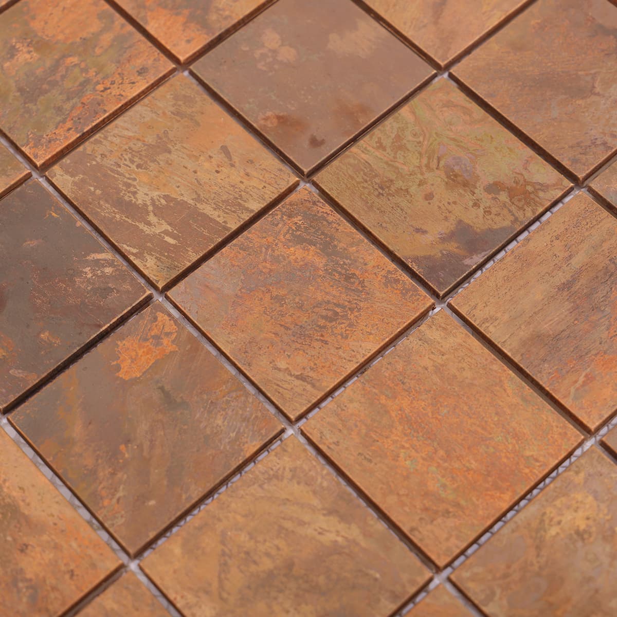 Closeup of rustic copper mosaic tile texture