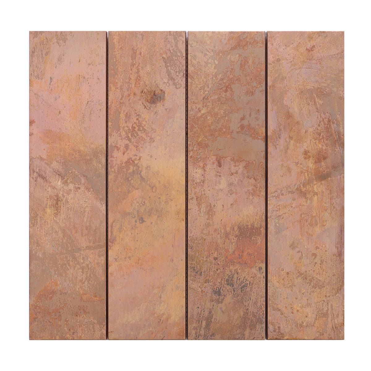 Copper mosaic panel in elongated vertical layout