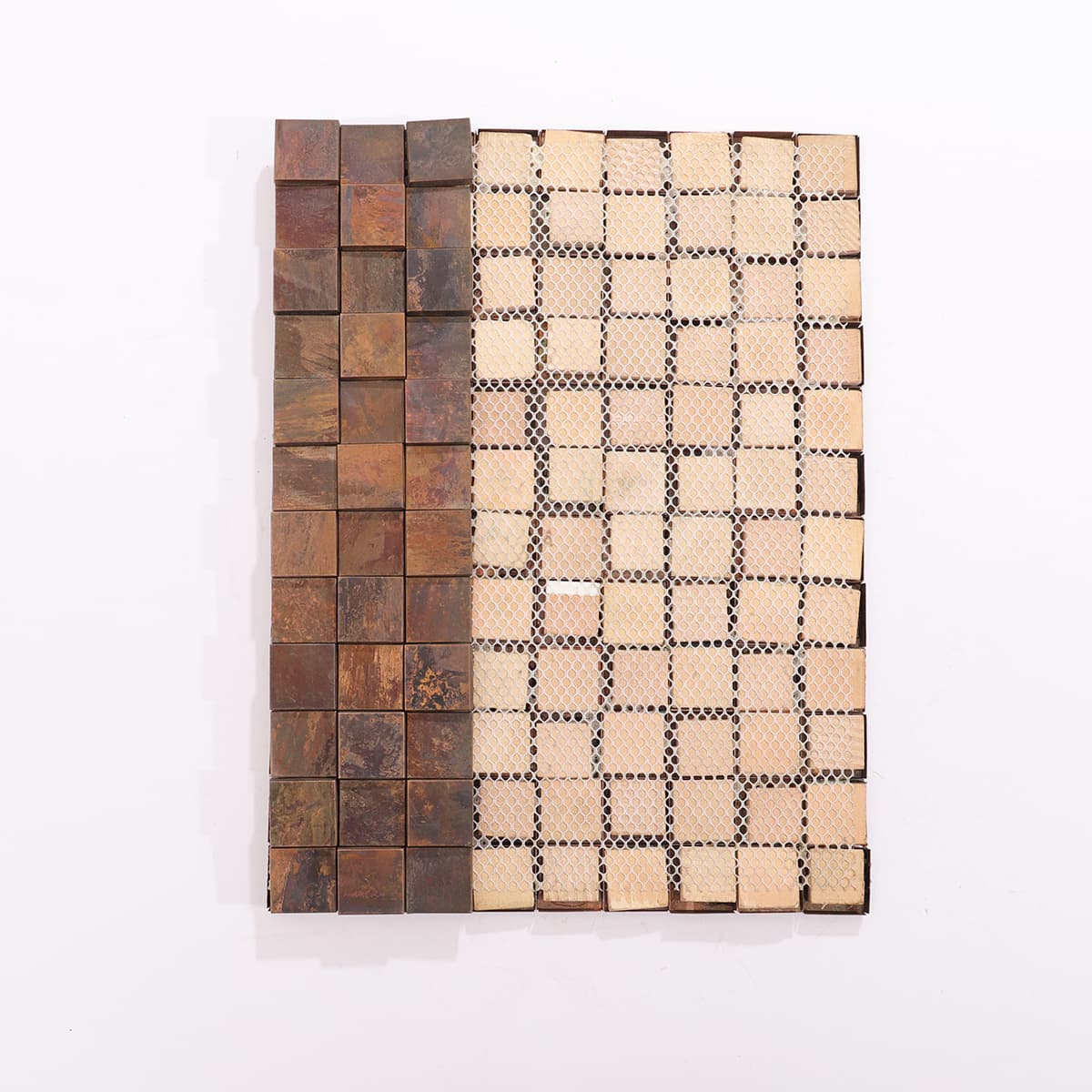 Copper square mosaic tile sheet front and mesh back
