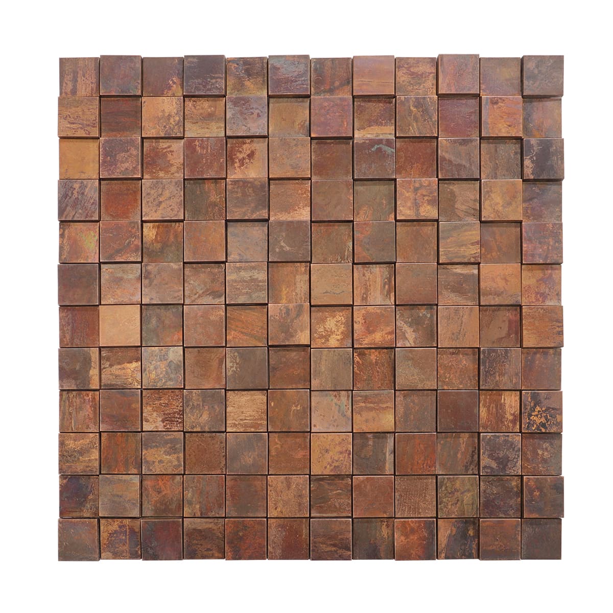 Copper square mosaic tile overall display front view