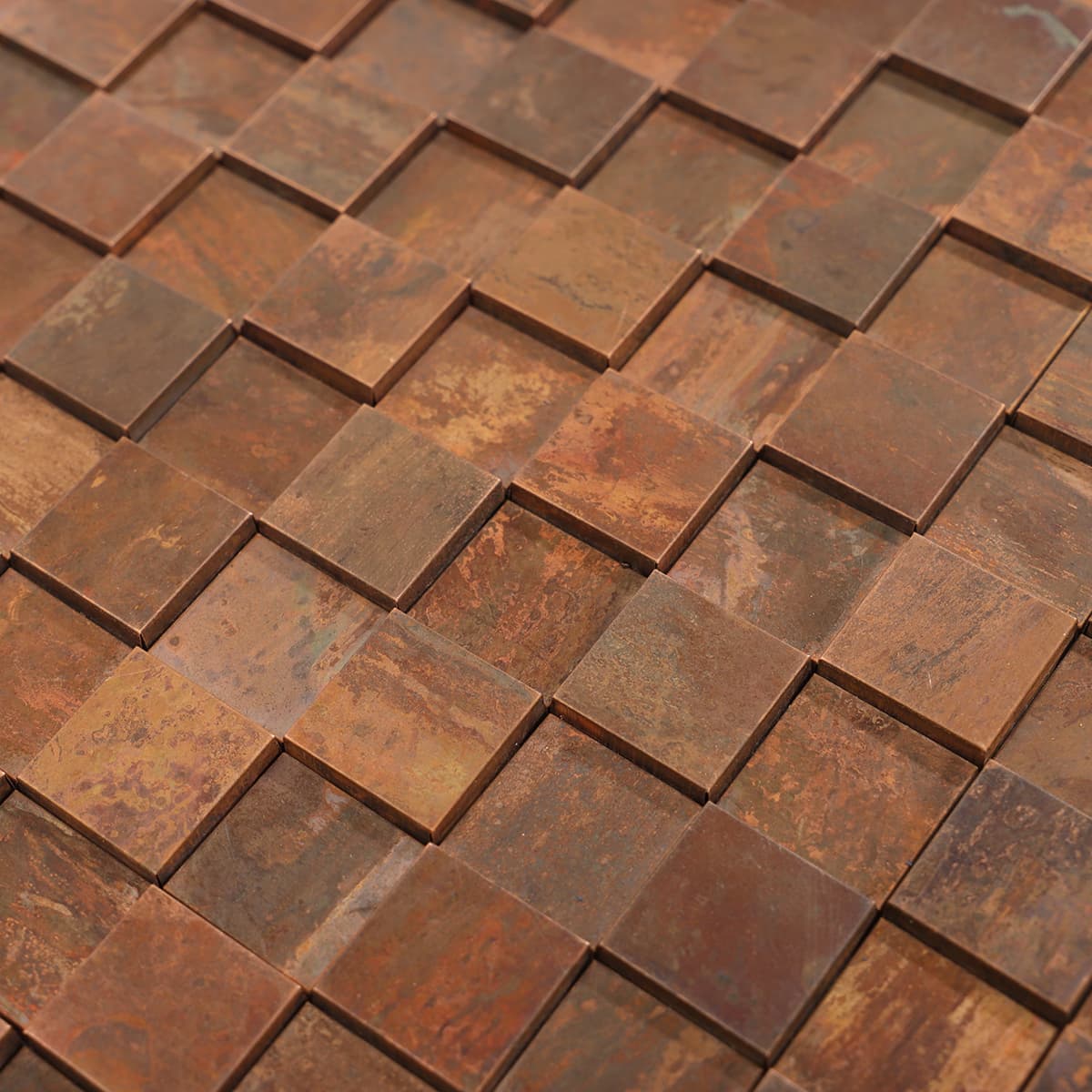Copper square mosaic tile surface texture close up