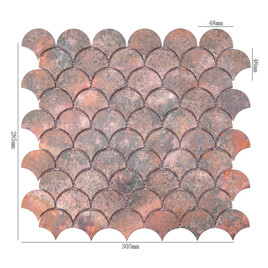 Copper tone fish scale aluminum mosaic wall tile sheet
