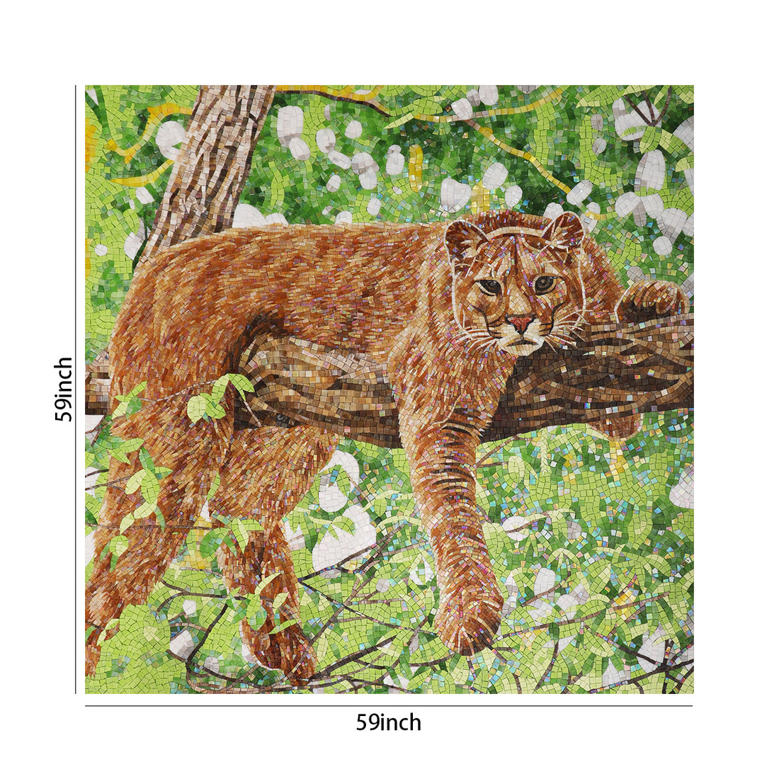 Cougar mosaic mural with 59 inch size labels on white background