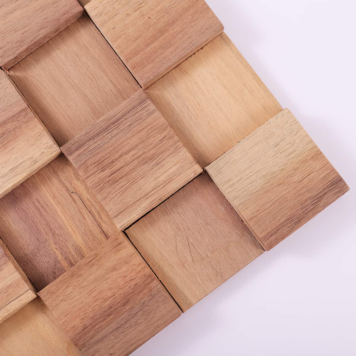 Wood cube mosaic panel with soft brown tone variations