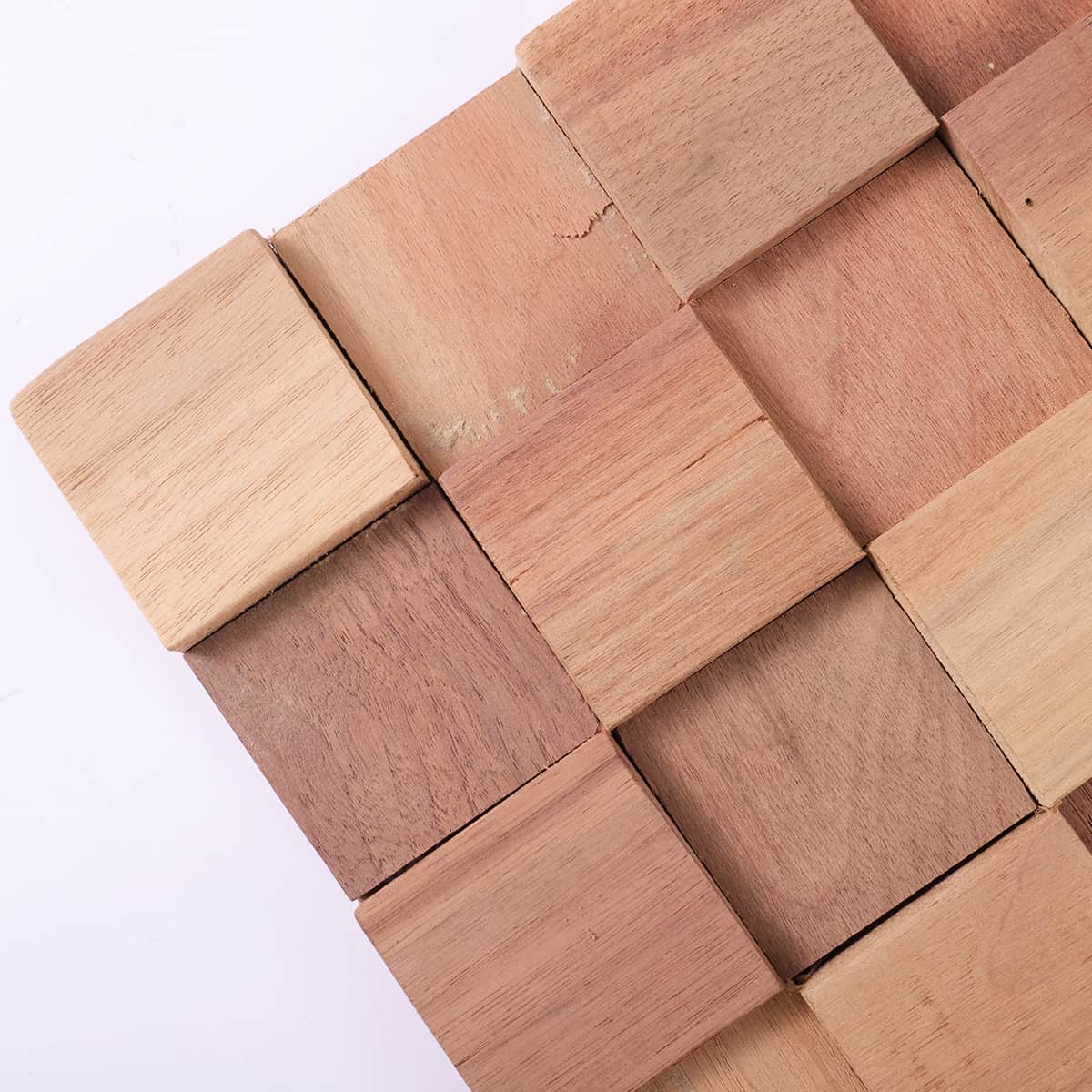 Corner detail of light wood cube mosaic panel